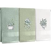FuWeave 3 Pcs Eucalyptus Hand Towels Farmhouse Embroidered Botanical Bathroom Decor 13.3x29.5 Inch Farmhouse 100% Cotton Decorative Green Leaves Hand Towels for Bathroom Kitchen