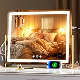 Hasipu Vanity Mirror with Lights, 23.6" x 18.1" LED Makeup Mirror, Light up Mirror with 10X Magnification, USB Charging Port,