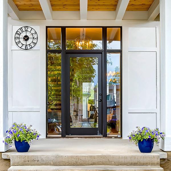 24 IN LARGE OUTDOOR CLOCK – RETRO OUTDOOR INDOOR WALL CLOCK FOR PATIO/POOL AREA – FARMHOUSE DECORATIVE OUTDOOR CLOCKS SIENT BATTERY OPERATED – VINTAGE INDUSTRIAL OUTSIDE CLOCK FOR GARDEN, BACKYARD