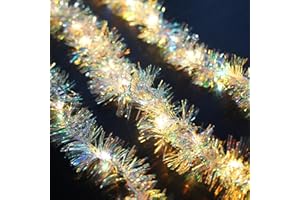 TOPVELO Christmas Tinsel Light 33FT for Garland Decoration with Two Light Modes, 100 LED Tinsel Garland Decor String Lights for Fireplace Christmas Garland, Stairway Railing Decorations (Warm White)