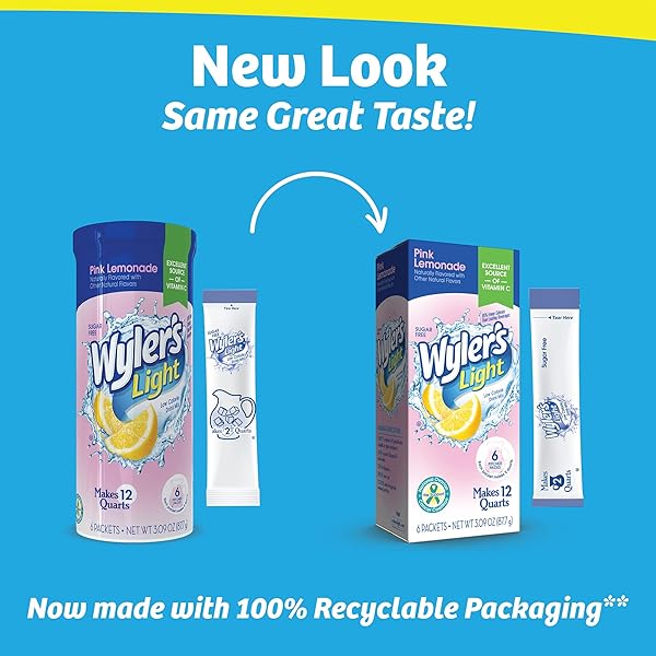 WYLER’S LIGHT PITCHER PACKS, WATER DRINK MIX,PINK LEMONADE,6 PITCHER PACKETS