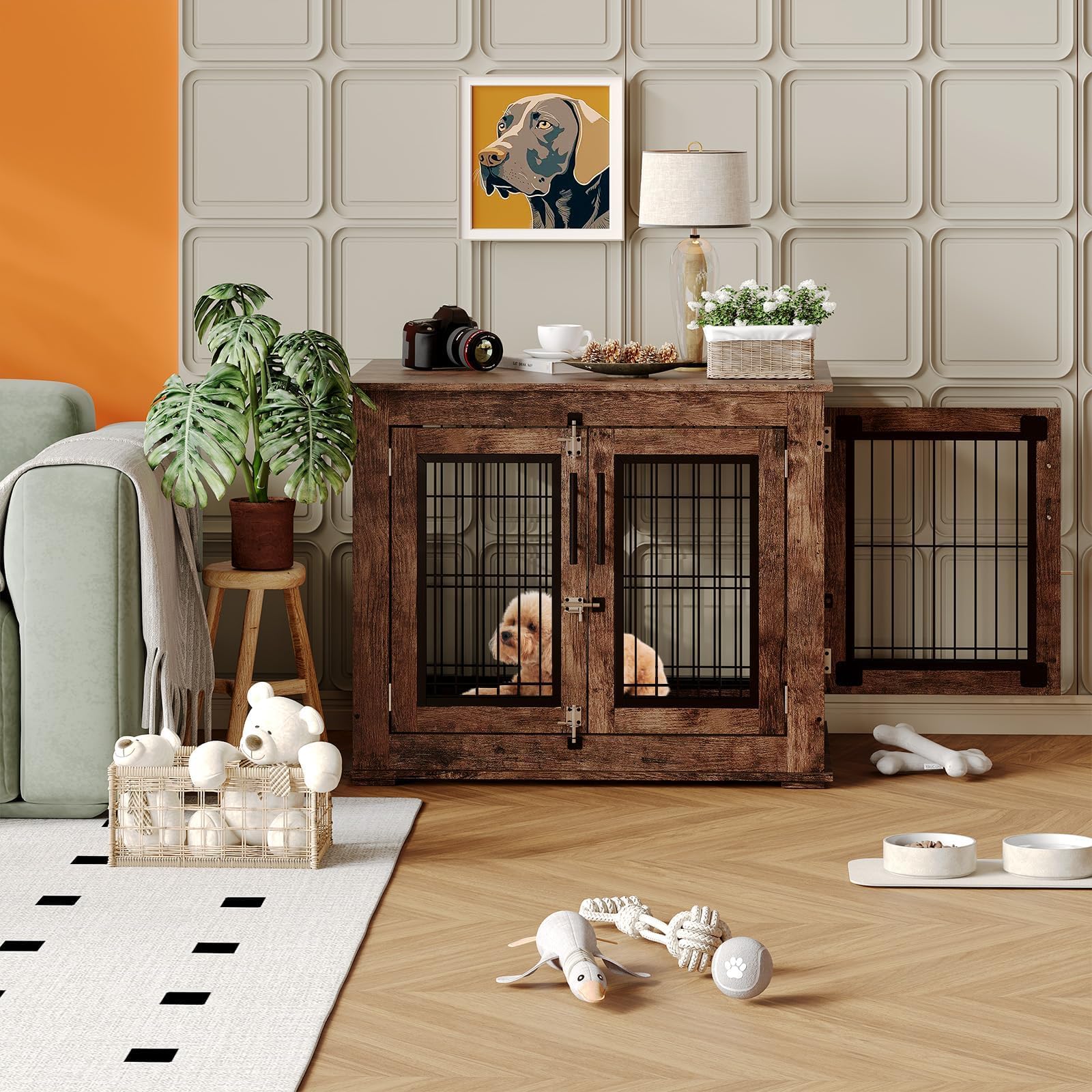 Photo 1 of Double-Door Pet Crate Furniture, 31 Inch Wooden Dog Kennel with Removable Tray, Indoor Dog House Table for Small Medium Dogs, Chew-Resistant Heavy Duty Dog Cage, Decorative End Table, Easy Assembly