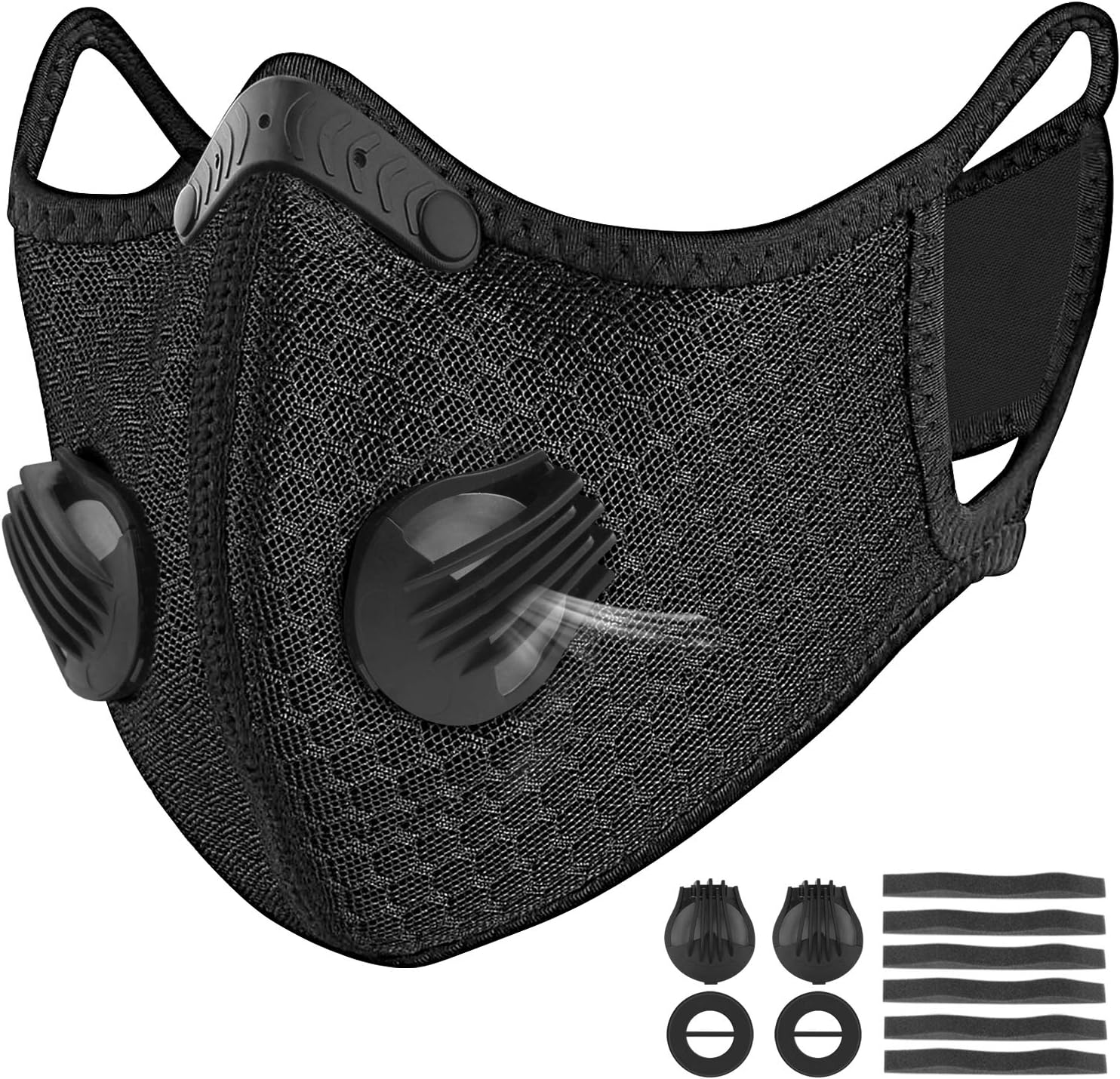 WEIO Sports Facial Masks with Activated Carbon Filter, 2 Breathing Valve and 6 Soft Foam Padding for Women Men