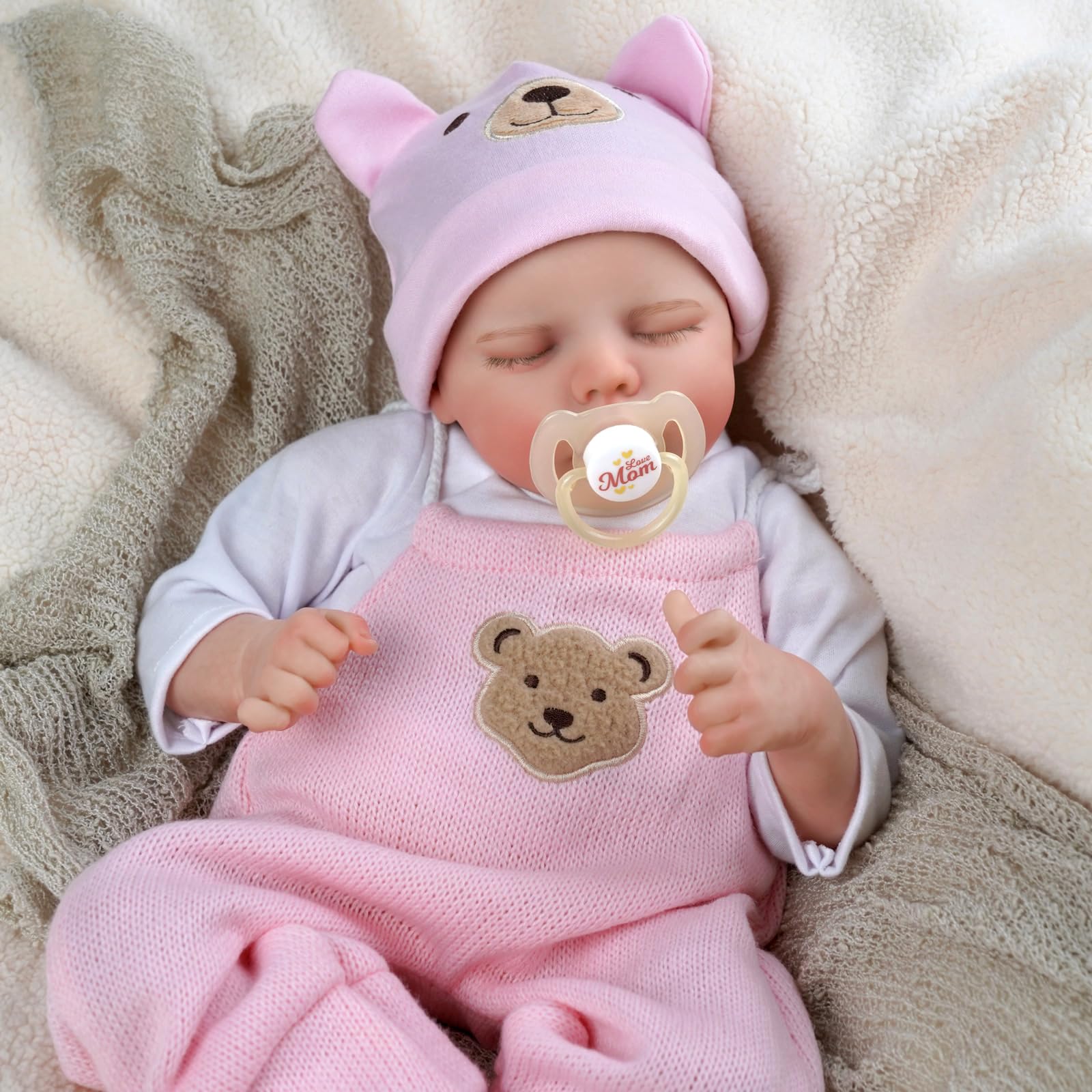 JIZHI Reborn dolls - 17-Inch Handmade Realistic Baby Dolls Soft Cloth Body with Toy Accessories, Reborn Baby Dolls Like a Lifelike Baby(Sleeping baby),Pink Cloth Body