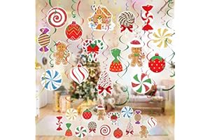 KOCKUU Candy Gingerbread Christmas Decorations - 20pcs Glitter Gingerbread House Candy Christmas Balls Hanging Swirls for Candyland Xmas Party Decor Supplies