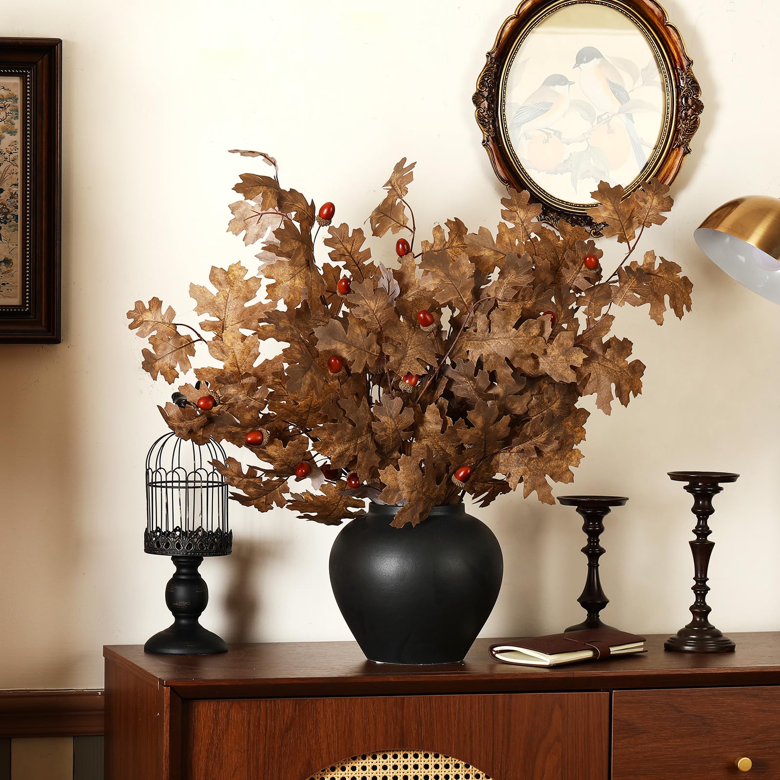 Photo 1 of Wavwavw 10 Pcs 32in Fall Faux Oak Branch with Acorns Fake Oak Faux Fall Leaves Table Centerpieces Artificial Long Stems Foliage Farmhouse Decor for Autumn Thanksgiving