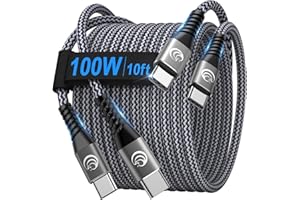 YOSOU USBC to USBC 100W [10ft/2 Pack] USB C to USB C Fast Charging Cable Braided C to C Charger Cord for MacBook Pro/Air, iPhone 16 15 Pro Max Plus,iPad Pro,Samsung Galaxy S25 Ultra S24 S23,Pixel,PS5,Switch
