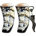 Norse Tradesman Genuine LG Viking Drinking Horn Mug - 100% Authentic Flame Treated Beer Horn Tankard With Engravings | The Jarl, Approx. 16 Oz