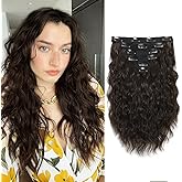 HYJ Curly Hair Extensions 6PCS Curly Clip In Hair Extensions 12" Short Clip Ins Brown hair extensions Invisible Lace Weft Natural Synthesis Hairpieces for Women - Chocolate Brown