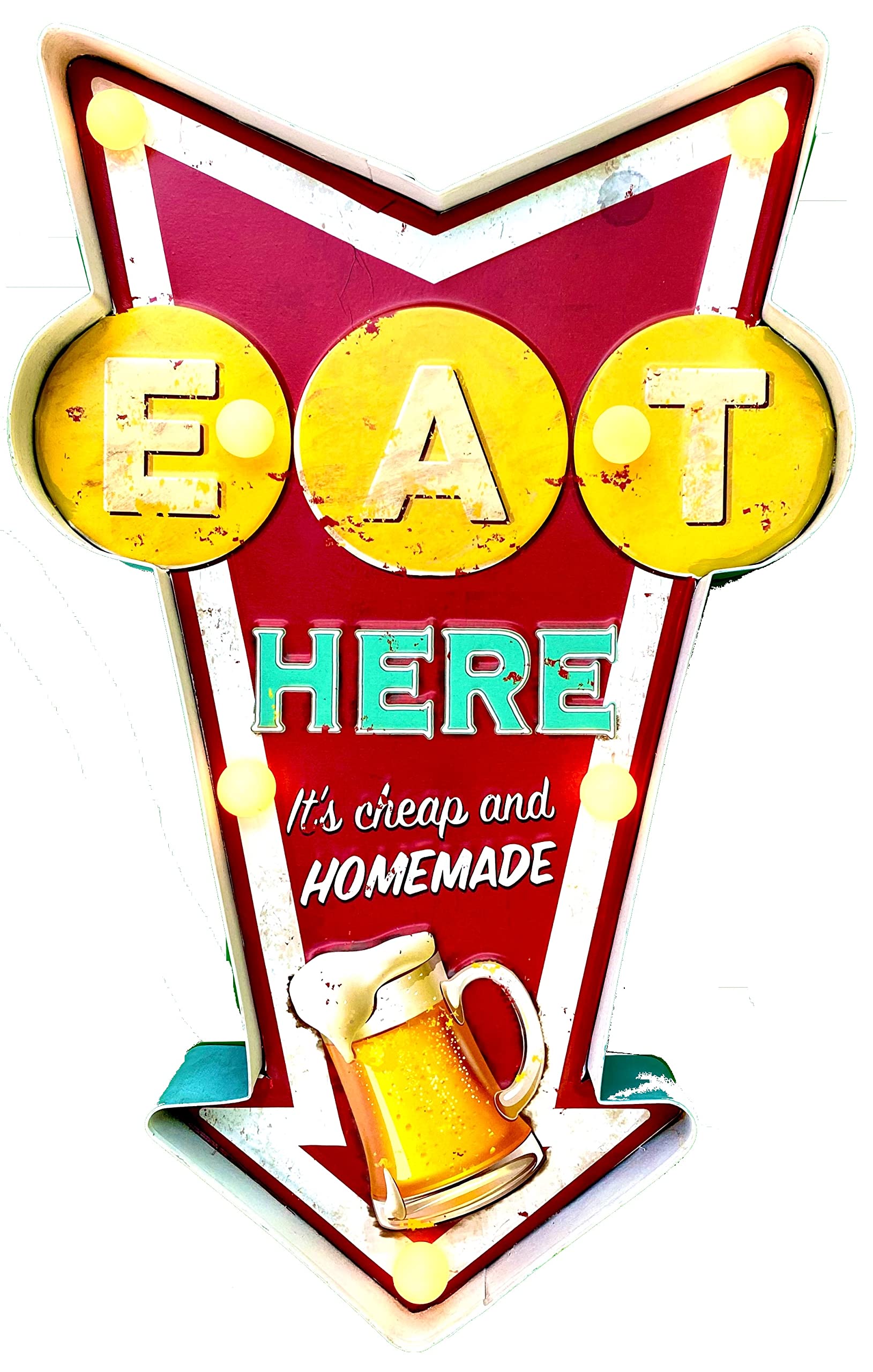 DiiliHiiri Light Up Sign "Essen Hier für Restaurant" - Original American Retro Sign for Bar, Pub, Cafe and Dining Room Decoration Vintage 50s Sign, 44 x 27 x 5 cm (9093)