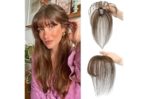 NAYOO Clip in Bangs 100% Real Human Hair Toppers Wispy Bangs 360°3D Cover Bangs Hair Clip Fake Bangs Hair Extensions for Women Hair Pieces Clip On Air Bangs for Daily Wear（Brown）