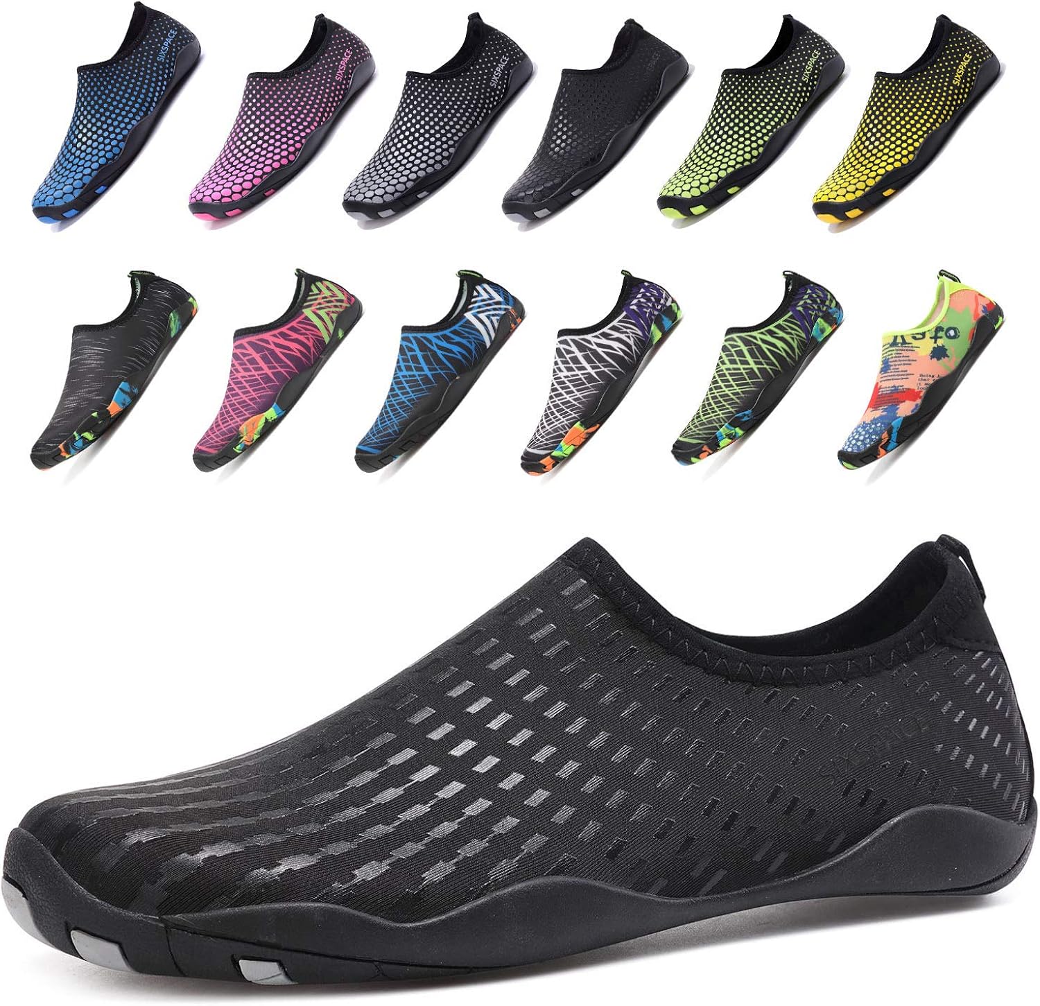 [SIXSPACE] マリンシューズ ウォーターシューズ 水陸両用 アクアシューズ シュノーケリング ビーチシューズ 軽量 通気 ヨガ サーフィン 男女兼用 黒 26.5cm