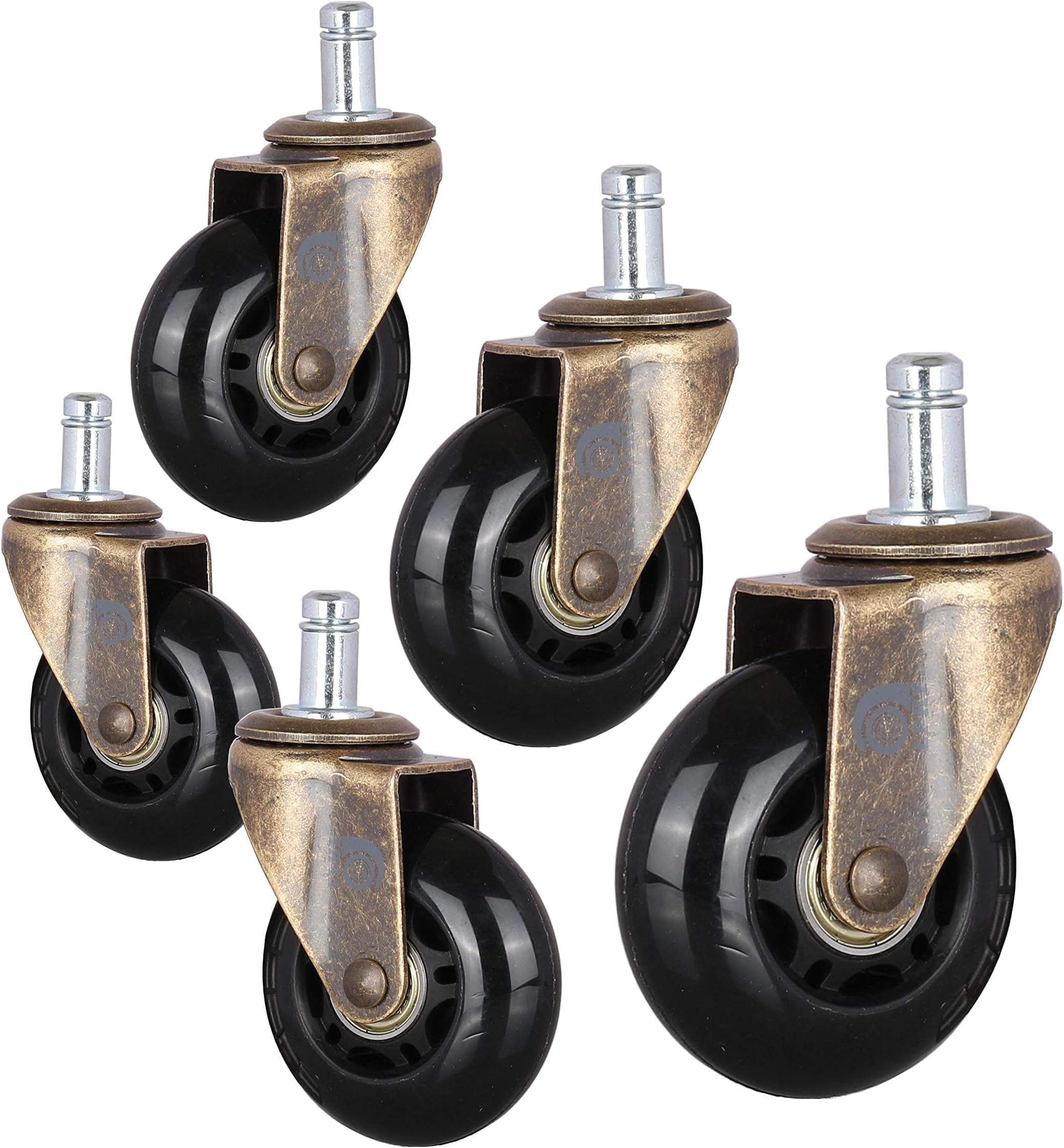 Office Chair Wheels Replacement (Set of 5) 2'' Caster Wheels for Office Chair Smooth Rolling Heavy Duty Casters - Safe for All Floors Including Hardwood - Universal Stem 7/16 Inch, Black