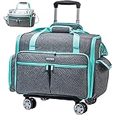 AMOIGEE Full-Open Rolling Sewing Machine Case with Wheels&amp; Detachable Dolly | Compatible with Singer, Brother &amp; Janome Most Standard sewing machines; heavy duty padded tote bag for sewing suppliers