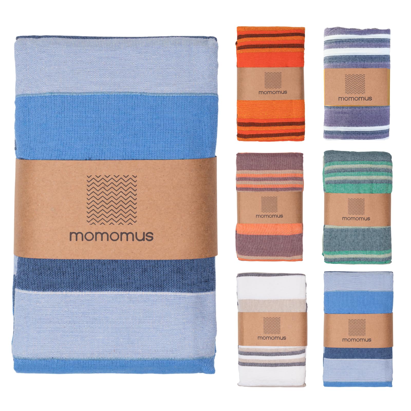MOMOMUS Lightweight Extra Large Picnic Blanket for the Beach - XXL, with Fringes, Compact - Sandless Beach Mat, Sandproof Beach Blanket - Blue, 210x240 cm