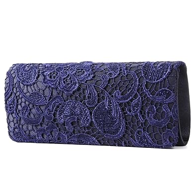 Luxus Spitze Damen Clutch Abendtasche Damentasche Handtasche Brauttasche mit Kette (weiss/schwarz/blau)
