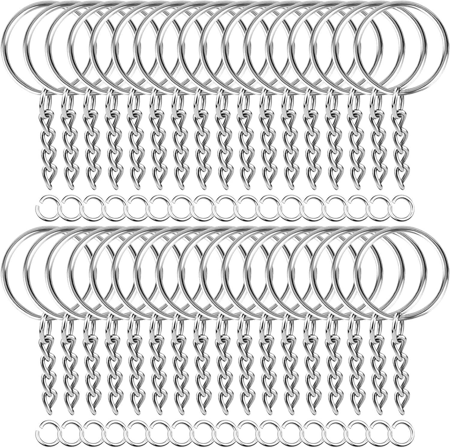 20MM Split Ring with Chain and Screw Key KEYRINGS Keyring Keys FINDINGS Clasp Making Kit Crafts DIY Purse Keychain Silver Link Jump Ring Bulk Split Jewelry (100 Pc)