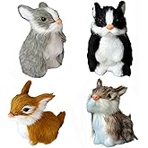 Basuo-9Q 4 Realistic Rabbit Figurines - Mini Plush Bunnies Ornaments, Lifelike Easter Basket Stuffers, Spring Home Decor, Dollhouse Props, Party Favors