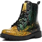 coolcustomize Gothic Combat Boots for Women & Men – Punk Rock Lace-Up Chuncky Heel Ankle Boots Vegan Leather Waterproof Black work boots