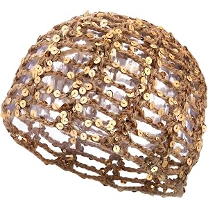 RACCUUP Summer Glitter Sequin Beanie Boho Hollow Out Crochet Hat for Women Beach Travel Party