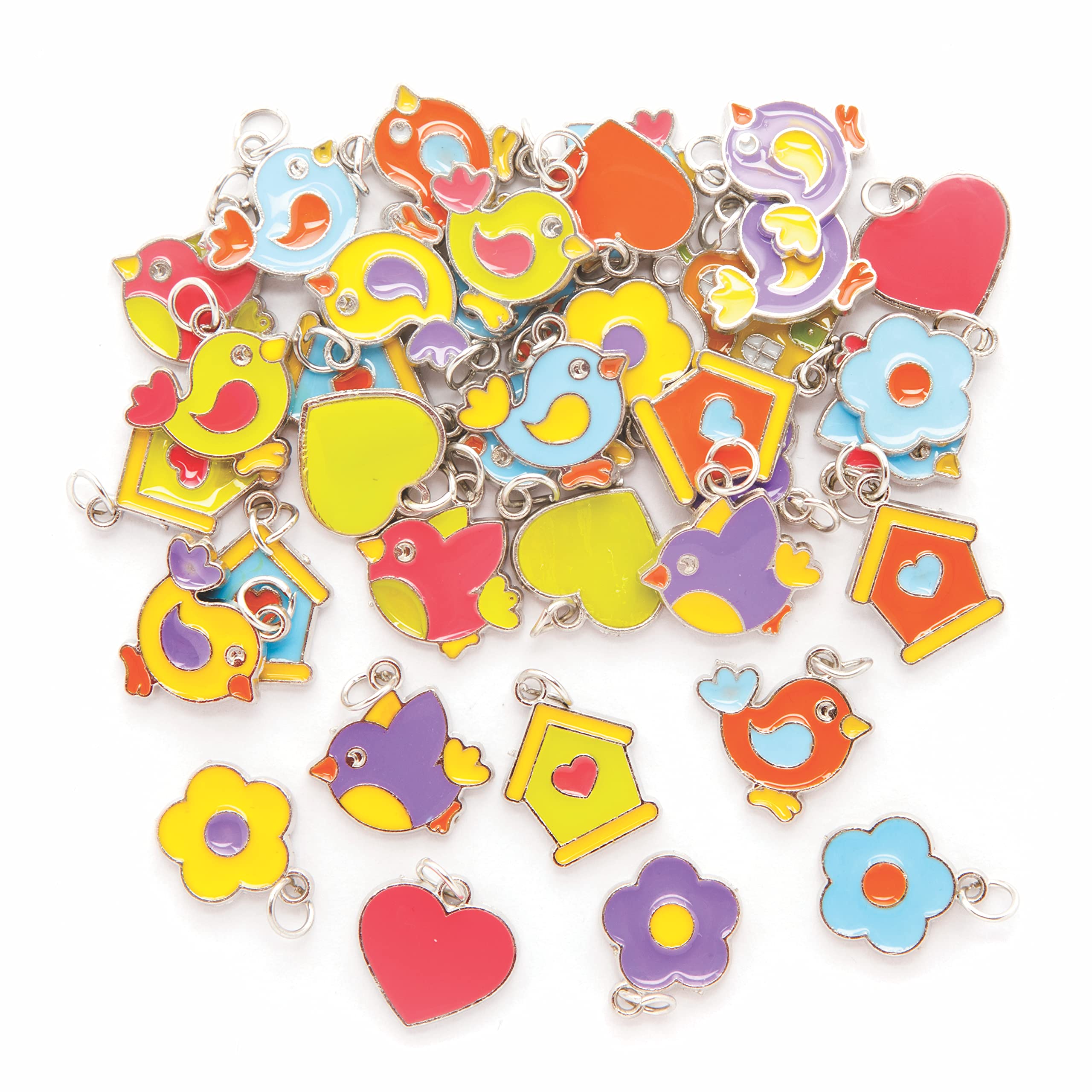 Baker Ross AX873 Bird Charms - Pack of 30, Perfect for Kids to Make Jewellery and Brooches This Spring