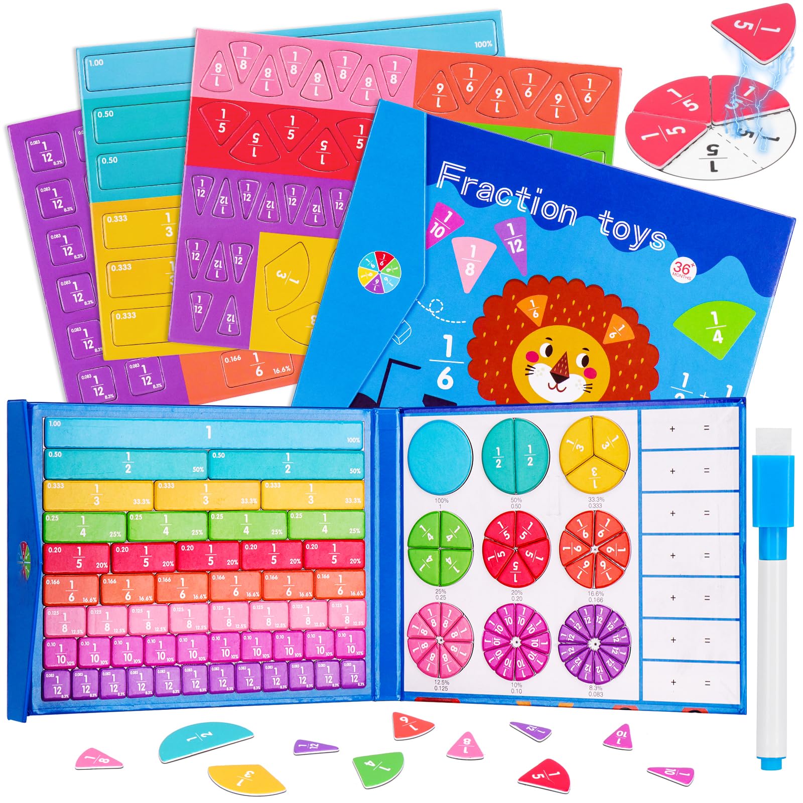 Homgaty Magnetic Fraction Tiles & Circles with Activity Explorer Board, 103 Pieces Math Manipulatives for Elementary, Fractions Resources for Learning