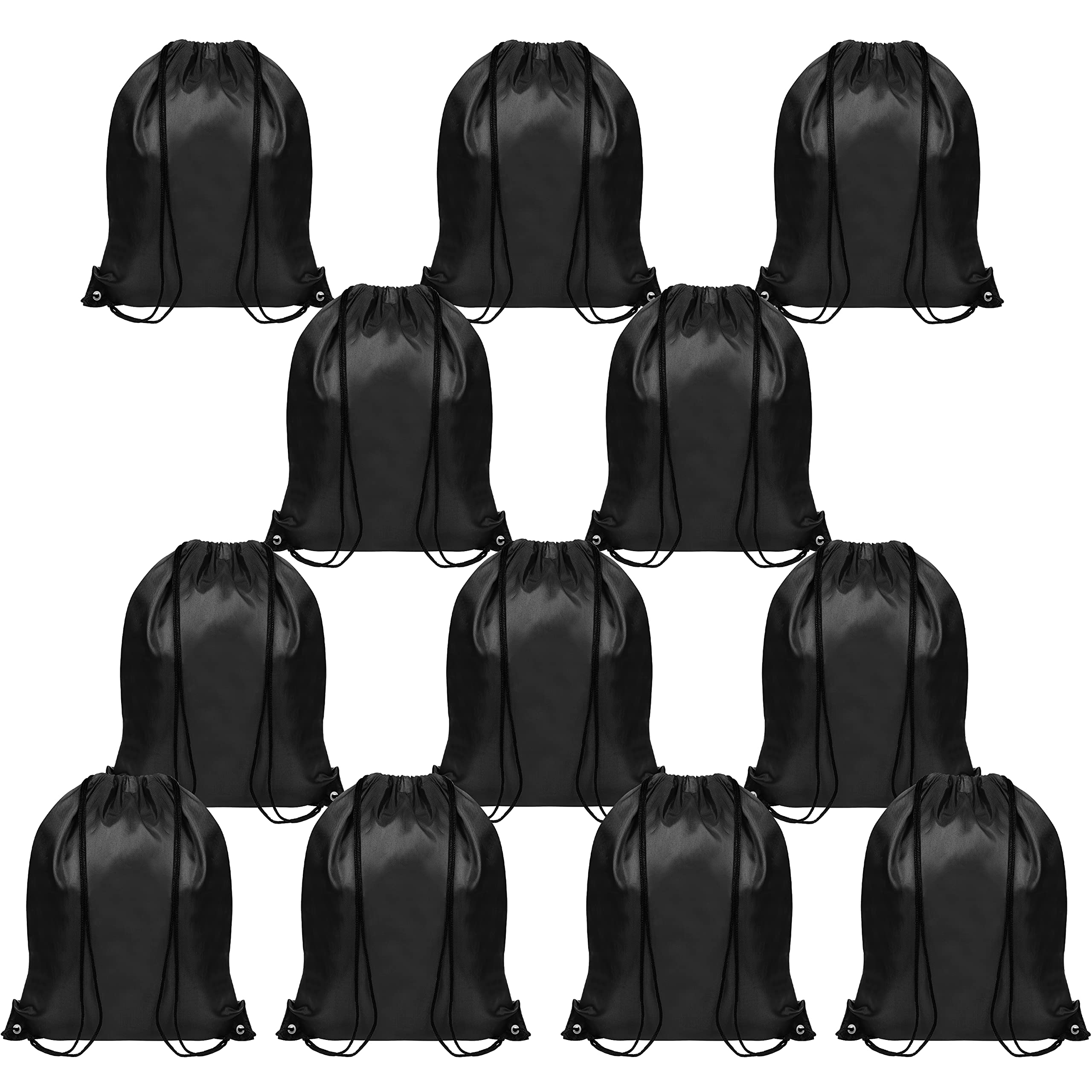 BELLE VOUS 12 Pack Black Drawstring Gym Bags - 42 x 35cm / 16.5 x 13.5 inches - Sports Backpacks for Storage, Travelling and Swimming - Unisex Cinch Tote for Men, Woman, Adults