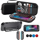 TOSAXSC 10-in-1 Accessories Bundle for Nintendo Switch 2, Hard Shell Travel Carrying Case with Large Capacity, Dockable Protective Cover and 2 Screen Protectors, 4 Thumb Grips,Protective Gaming Accessories for Switch 2