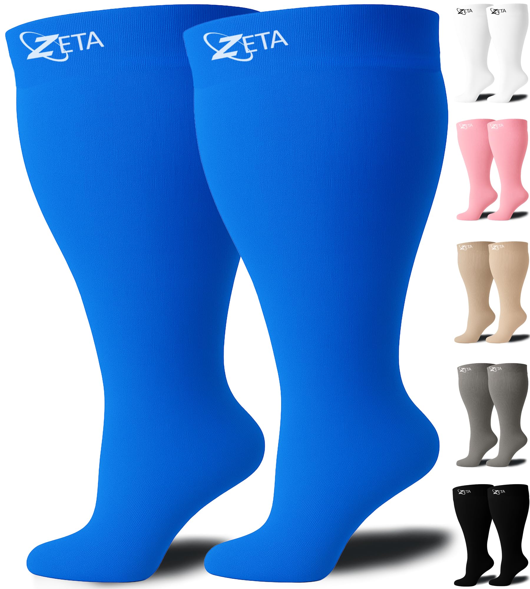 Zeta Plus Size Leg Sleeve Support Socks - The Wide Calf Compression Sleeve Women Love for Its Amazing Fit, Cotton-Rich Comfort, Graduated Compression & Soothing Relief, 1 Pair, Size 3XL, Blue — image 1