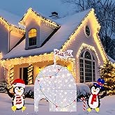GlikCeil 4 Pcs Lighted Christmas Penguin Decorations Set 35" 2D North Pole Ice House Penguins North Pole Christmas Flag with LED Lights Plug in for Indoor Outdoor Xmas Winter Holiday Garden Yard Lawn