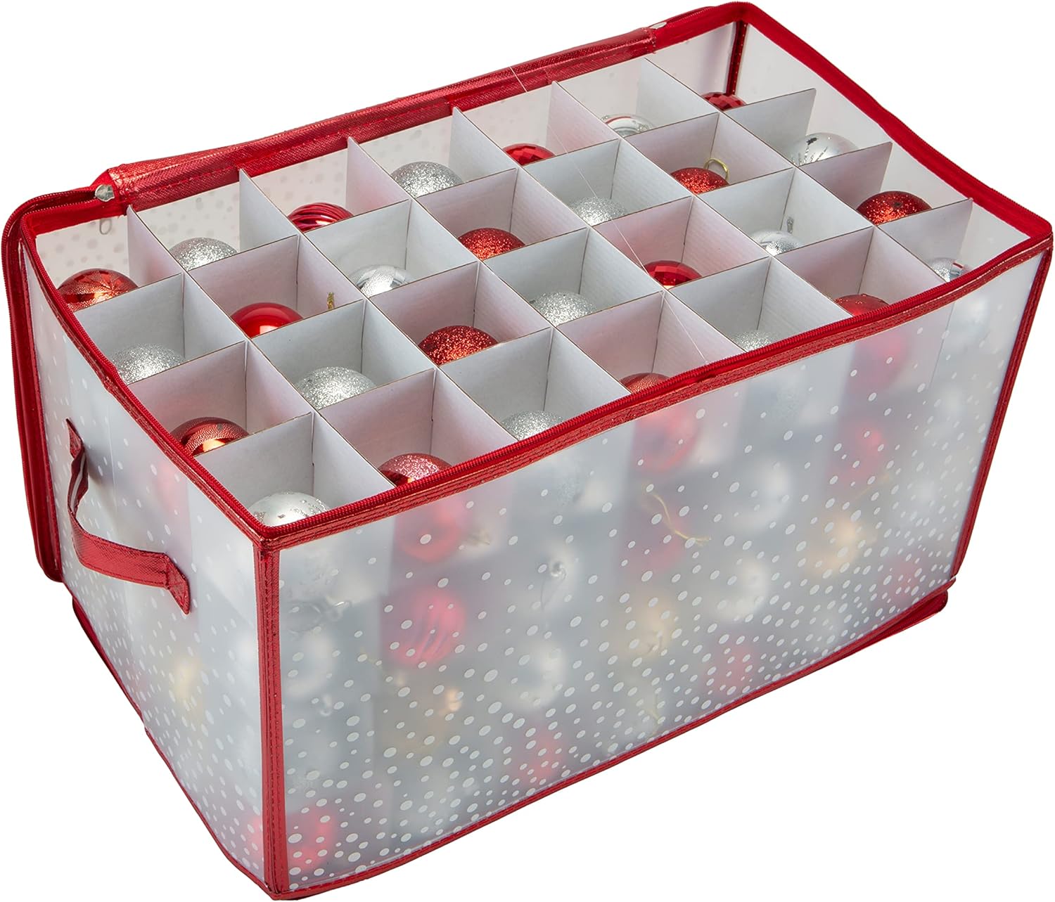 Holiday Décor Storage - Simplify Ornament Storage Organizer | Storage | Fits 112 Ornaments | Zipper Closure | Space Saving | Easy to Use | Red | Light Weight | Dimensions 11.81 x 20.67 x 11.81