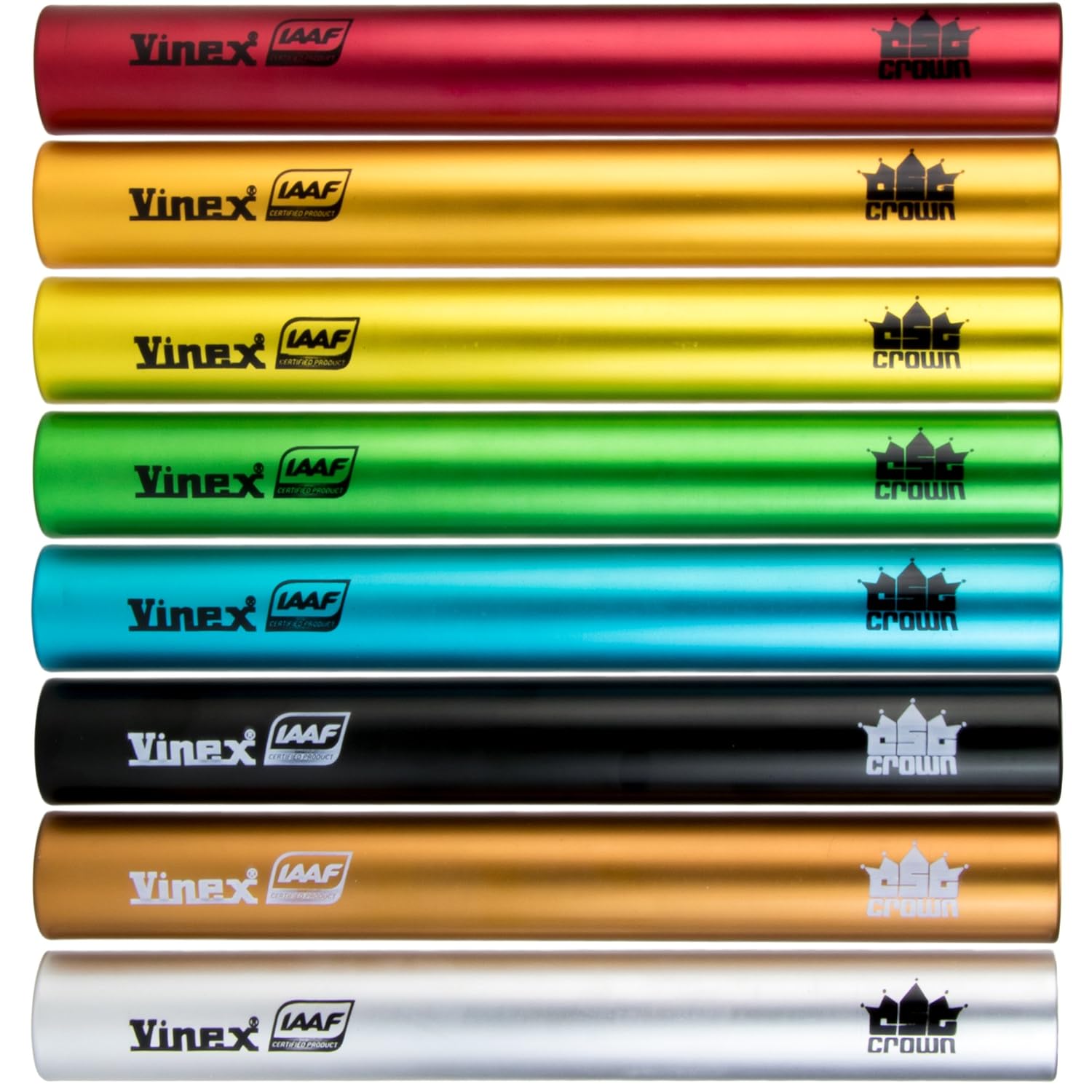 Standard Size Aluminum Track & Field Relay Batons-Set of 8 Assorted Colors by Crown Sporting Goods