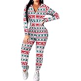 Ekouaer Christmas Onesie for Women Hooded Jumpsuit Long Sleeve Zip Up One Piece Pajamas Novelty Sleepwear