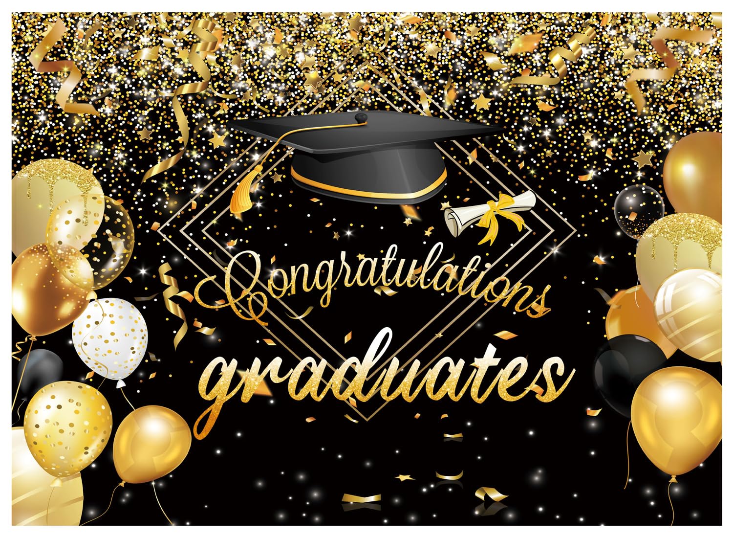 Photo 1 of DHXXSC 7X5FT Black Congrats Graduation Backdrop Class of 2024 Photography Background Gold Bachelor Cap Celebration Party Decorations Banner Picture Photo Booth DH-603