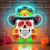 Astuddy Day of the Dead Skull Neon Sign,Mexican Skull LED Wall Light | Colorful Dia de los Muertos Neon Wall Decor,Festival Bar Party Gaming Room Bright Skull Neon Sign