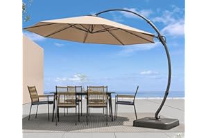 LAUSAINT HOME Outdoor Patio Umbrella with Base included, 11 FT Deluxe Curvy Cantilever Umbrella Heavy Duty Offset Hanging Umbrella with 360° Rotation for Market, Pool, Garden, Backyard, Deck (Beige)