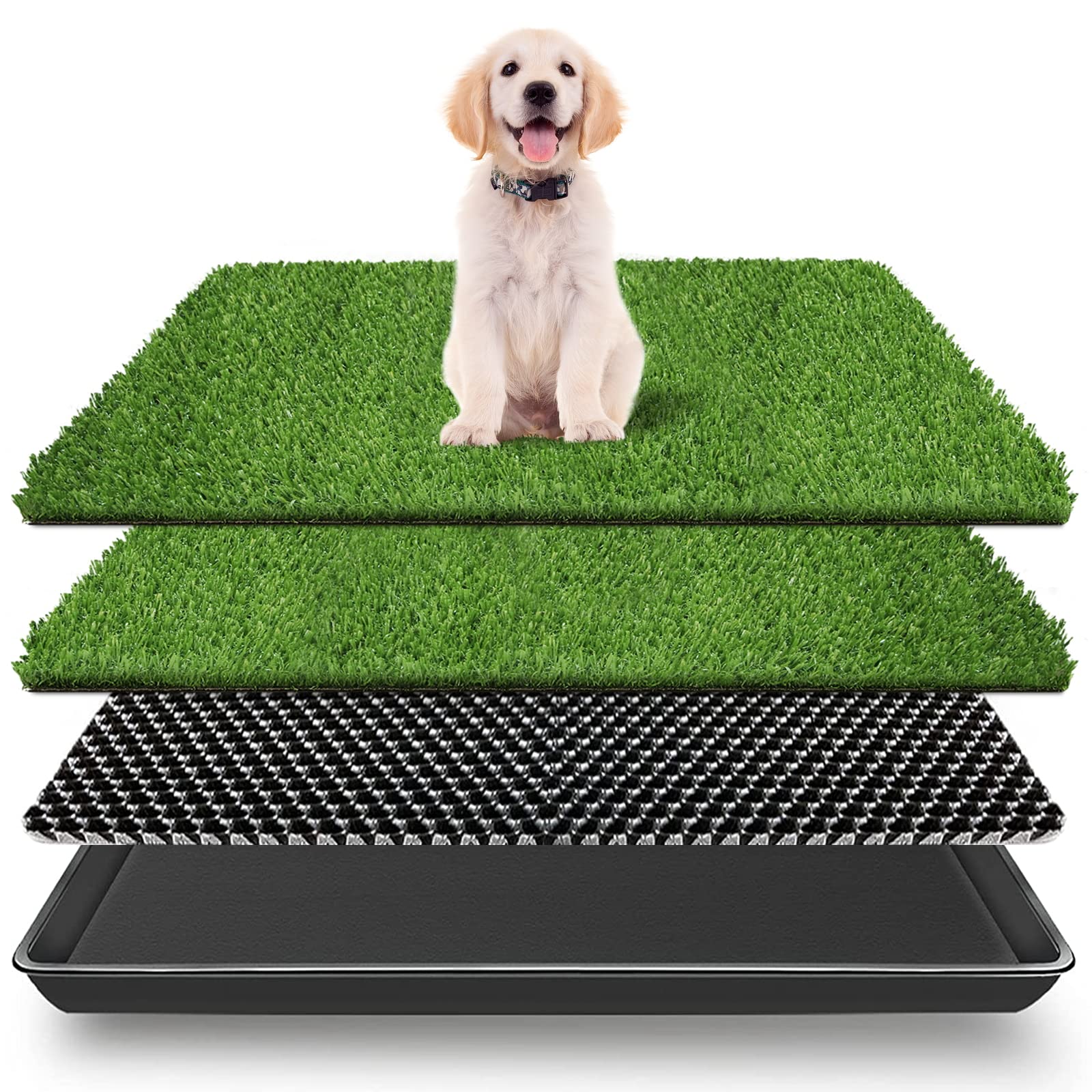 VKMUOI Dog Grass Pad with Tray Dog Training Floor Protection Trays Pet Training Pads with Tray Reusable Fake Grass for Dog to Pee on Dog Litter Box-Indoor Dog Potty Tray with Pee Pads (50 x 60 CM)