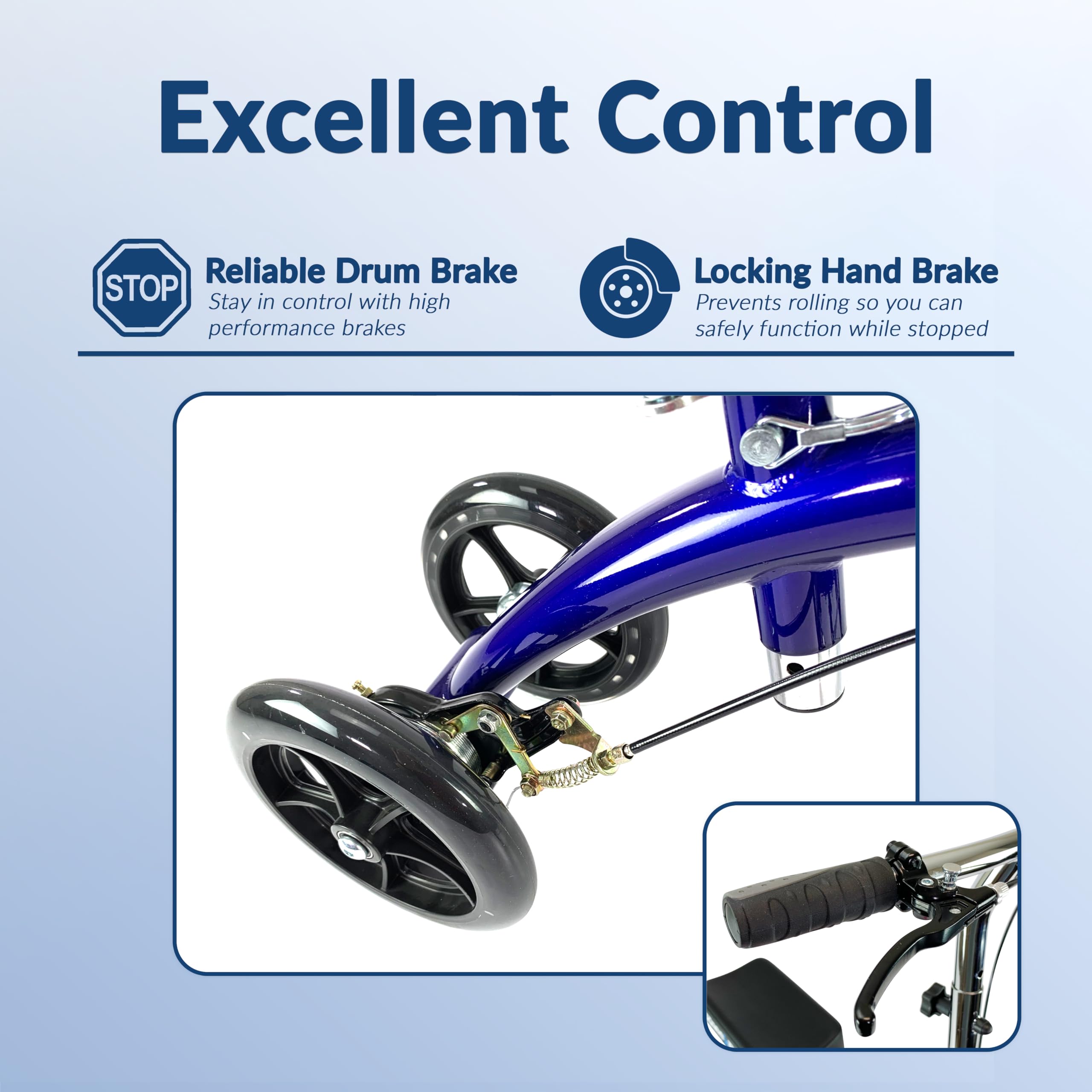 KneeRover Hybrid All Terrain Knee Scooter for Adults for Foot Surgery Heavy Duty Knee Walker for Broken Ankle Foot Injuries - Leg Recovery Scooter Best Knee Crutch Alternative (Blue)