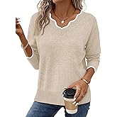 OFEEFAN Womens V Neck Sweaters Pullover Cozy Lightweight Sweaters Long Sleeve Tops Winter Clothing 2026
