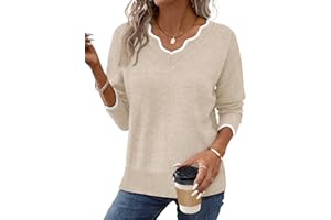 OFEEFAN Womens V Neck Sweaters Pullover Cozy Lightweight Sweaters Long Sleeve Tops Fall Outfits 2025