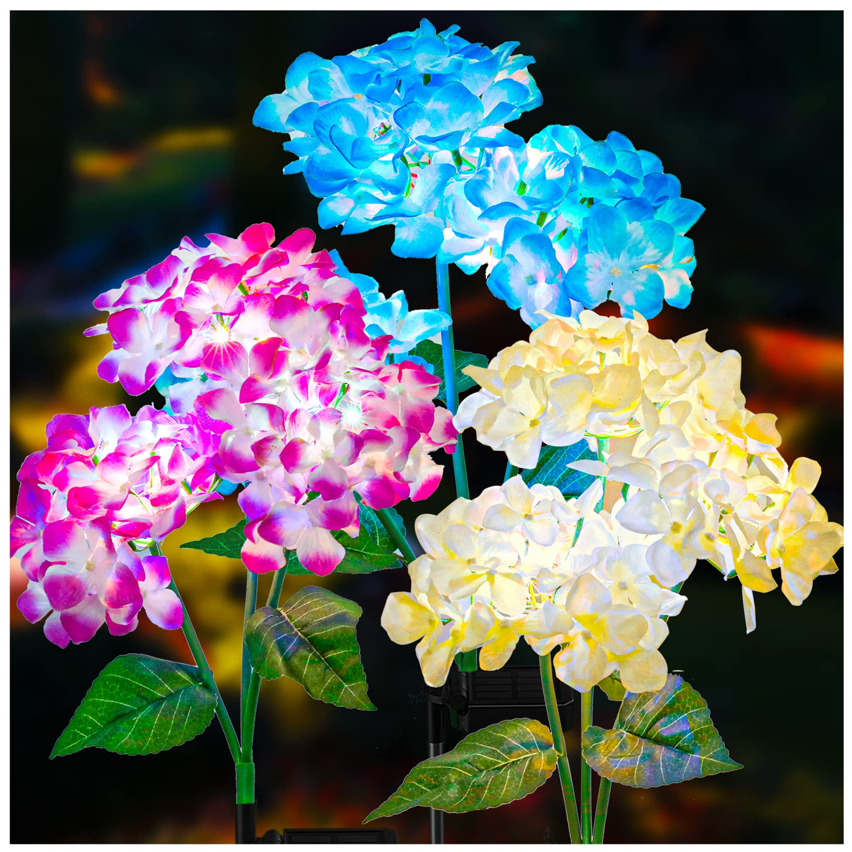 DooYard Solar Garden Lights - 3 Pack Solar Lights Outdoor, Colorful Lights,Hydrangea Flower Lights for Yard Decor, Garden Decoration, Two Lightning Modes & Enlarged Solar Panel