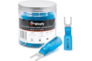 Wirefy 130 PCS Heat Shrink Fork Connectors - Marine Grade Terminals - Spade Wire Connectors - Blue 16-14 Gauge