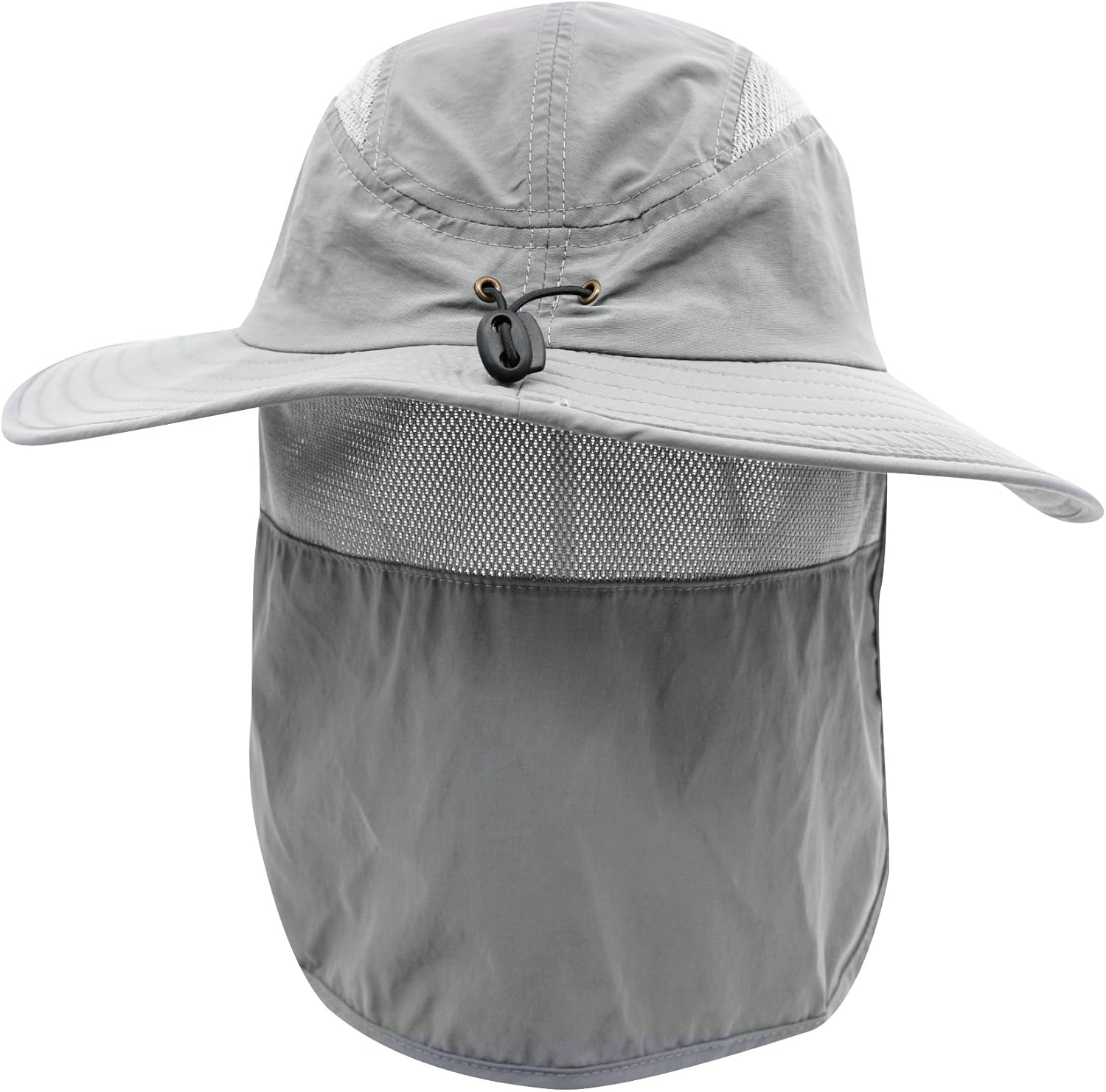 Home Prefer Mens UPF 50+ Sun Protection Cap Wide Brim Fishing Hat with Neck Flap (Light Gray) : Clothing