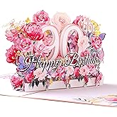 Oyydecor 90th Birthday Pop Up Card, Happy 90th Birthday Card for Her, Women, Wife, 90th Birthday Gift for Sister, Mom, Friend, 3D Greeting Pop Up Birthday Card with Blank Note and Envelope, 5" x7"