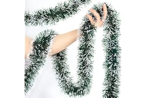 LEASEN 50 Ft Green Christmas Tinsel Garland Metallic Twist Shiny Garland for Xmas Christmas Tree Decorations, Holiday Home Party Supplies Indoor Outdoor Decor (Green)