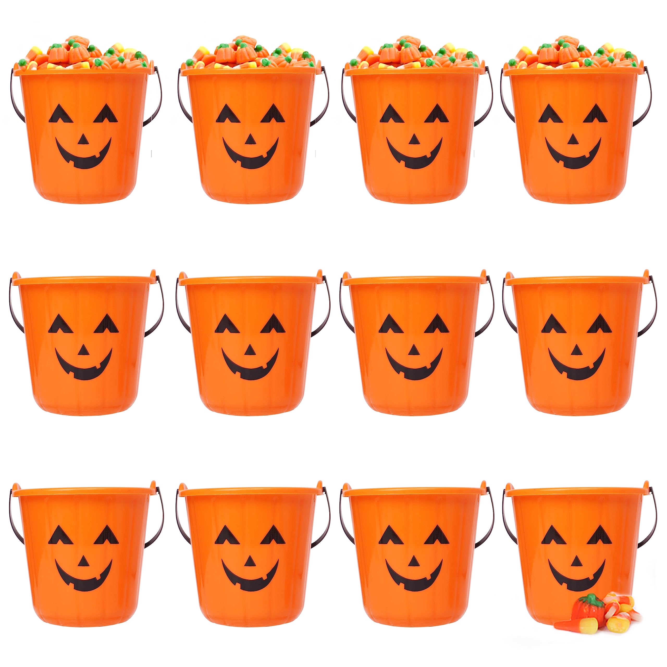 Photo 1 of Triumpeek Halloween Pumpkin Trick Treat Buckets, 12 pcs Halloween Jack O Lantern Pails, Trick or Treat Bucket, Portable Plastic Candy Pumpkin Pails