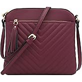 FashionPuzzle Chevron Quilted Medium Crossbody Bag with Tassel Accent