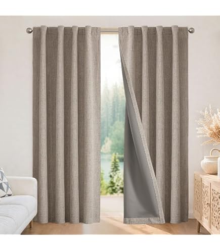 Lot De 2 Rideaux Occultants 132x213 Cm - Tissu Polyester, Isolation Thermique Et Acoustique - Couleur Beige - 4