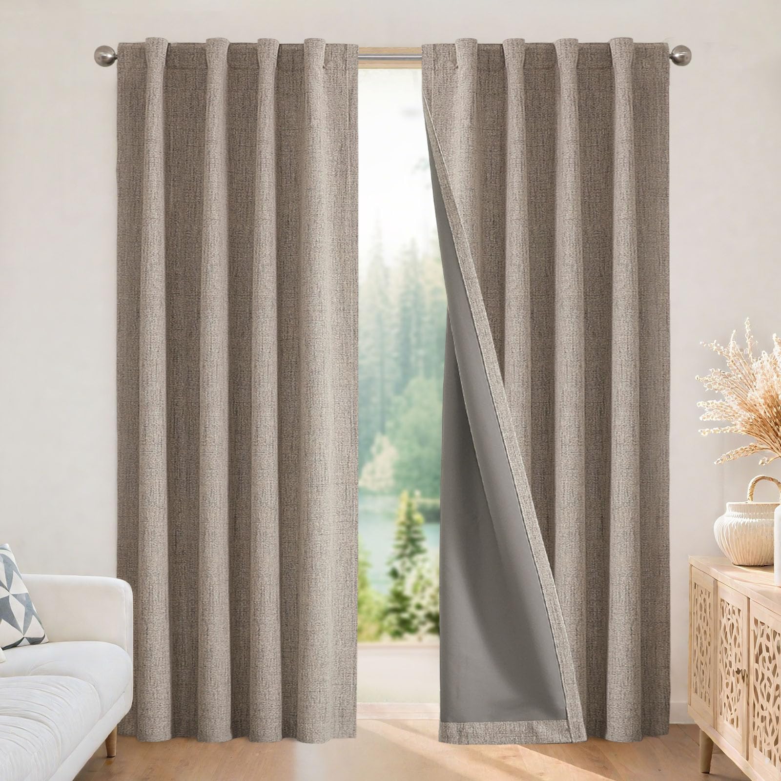 Photo 1 of ****SIMILAR ITEM COLOR BEIGE ****Joydeco 100% Blackout Curtains for Bedroom - Natural Linen Curtains 52"W x 72"L Long, Thermal Insulated 2 Panels Linen Light Blocking Drapes, Rod Pocket & Back Tabs, Darkening Privacy for Living Room