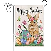 Hexagram Easter Garden Flag, Easter Flags 12 x 18 Double Sided, Happy Bunny Eggs Yard for Outside Home Decor